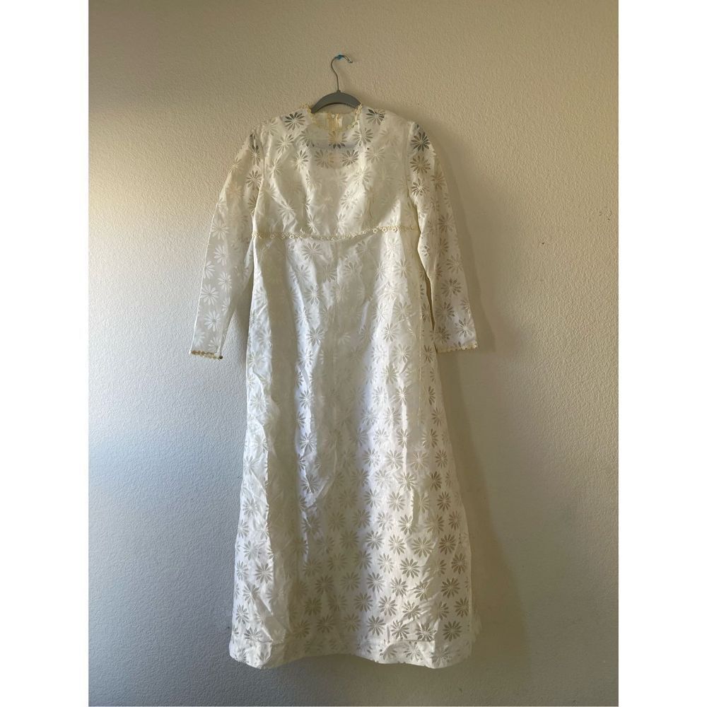Vintage 70a floral ivory lace long sleeve wedding dress size small